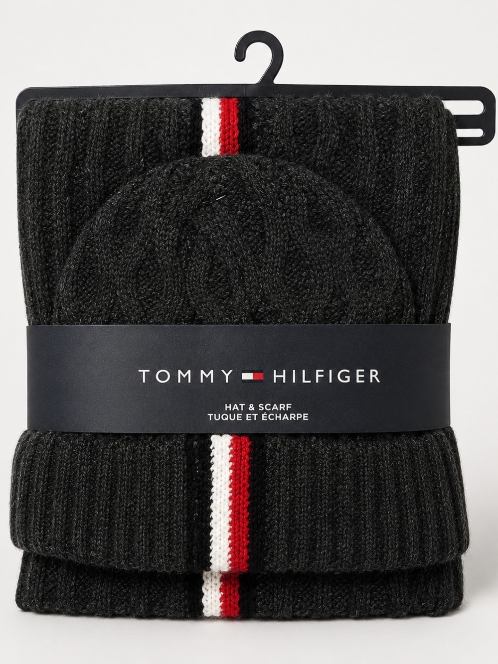 NWT Tommy Hilfiger Charcoal Knit Hat & Scarf Set